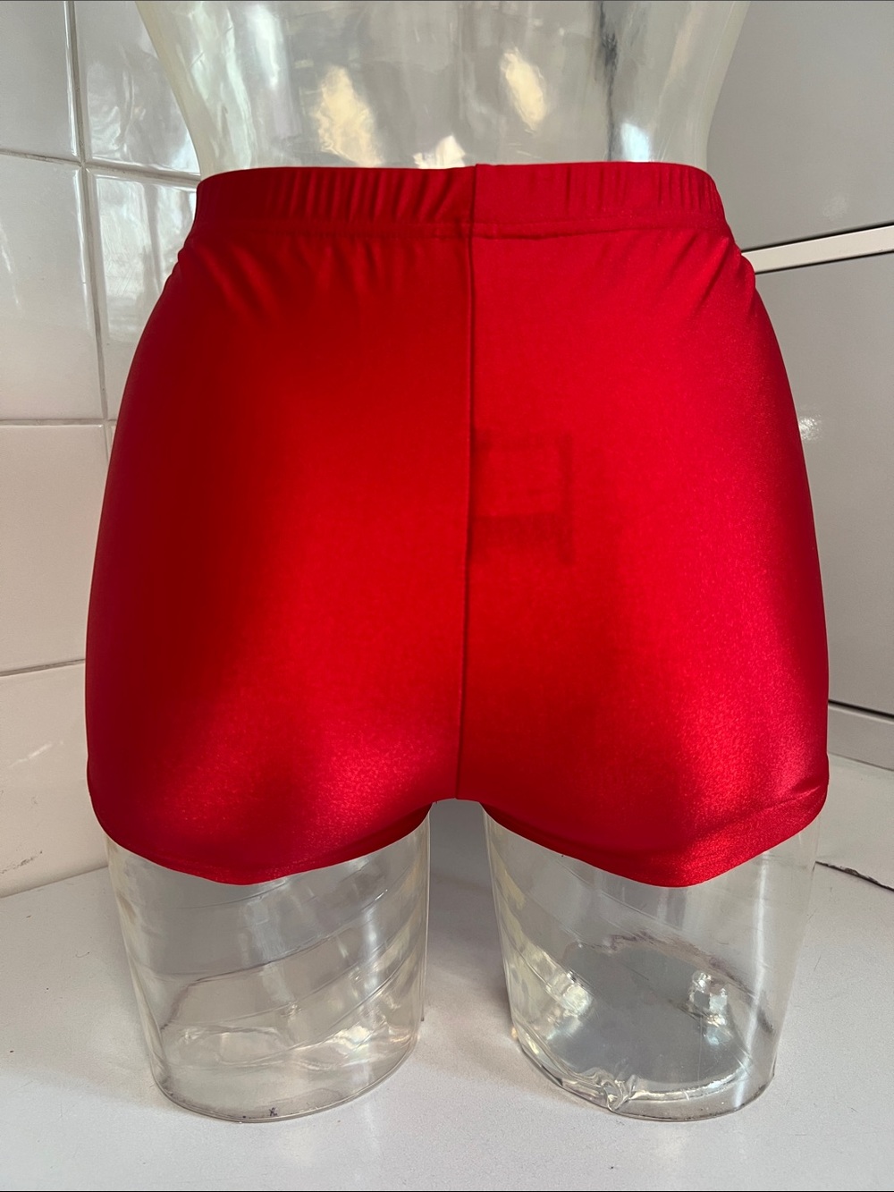 Vivid Red Shiny Spandex Cheeky Disco Hot Shorts S NWOT - Picture 3 of 9